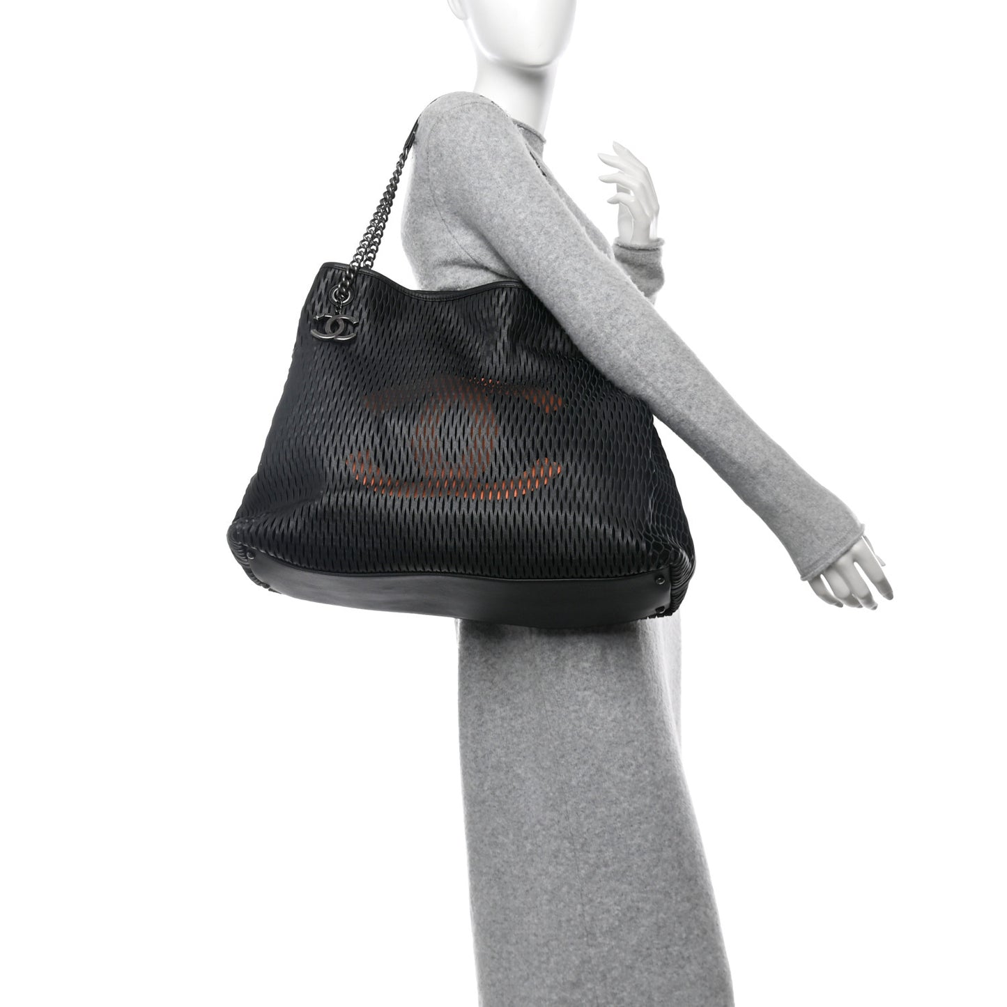 Calfskin Laser Cut Perforated CC Tote Black