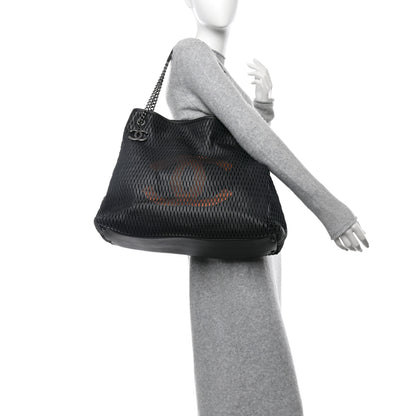 Chanel Calfskin Laser Cut Perforated CC Tote Black 2 of 10