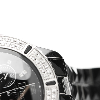 Christian Dior Stainless Steel Diamond Pave Bezel Sapphire 38mm Christal Chronograph Quartz Watch Black 5 of 5