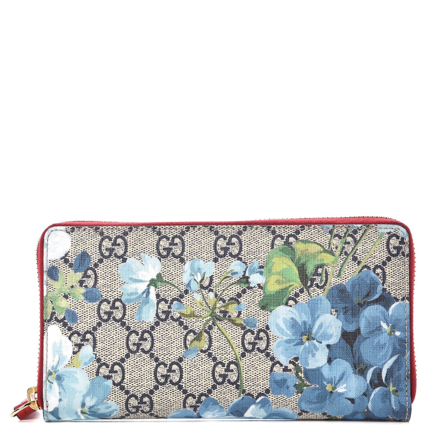 GG Supreme Monogram Blooms Zip Around Wallet Blue