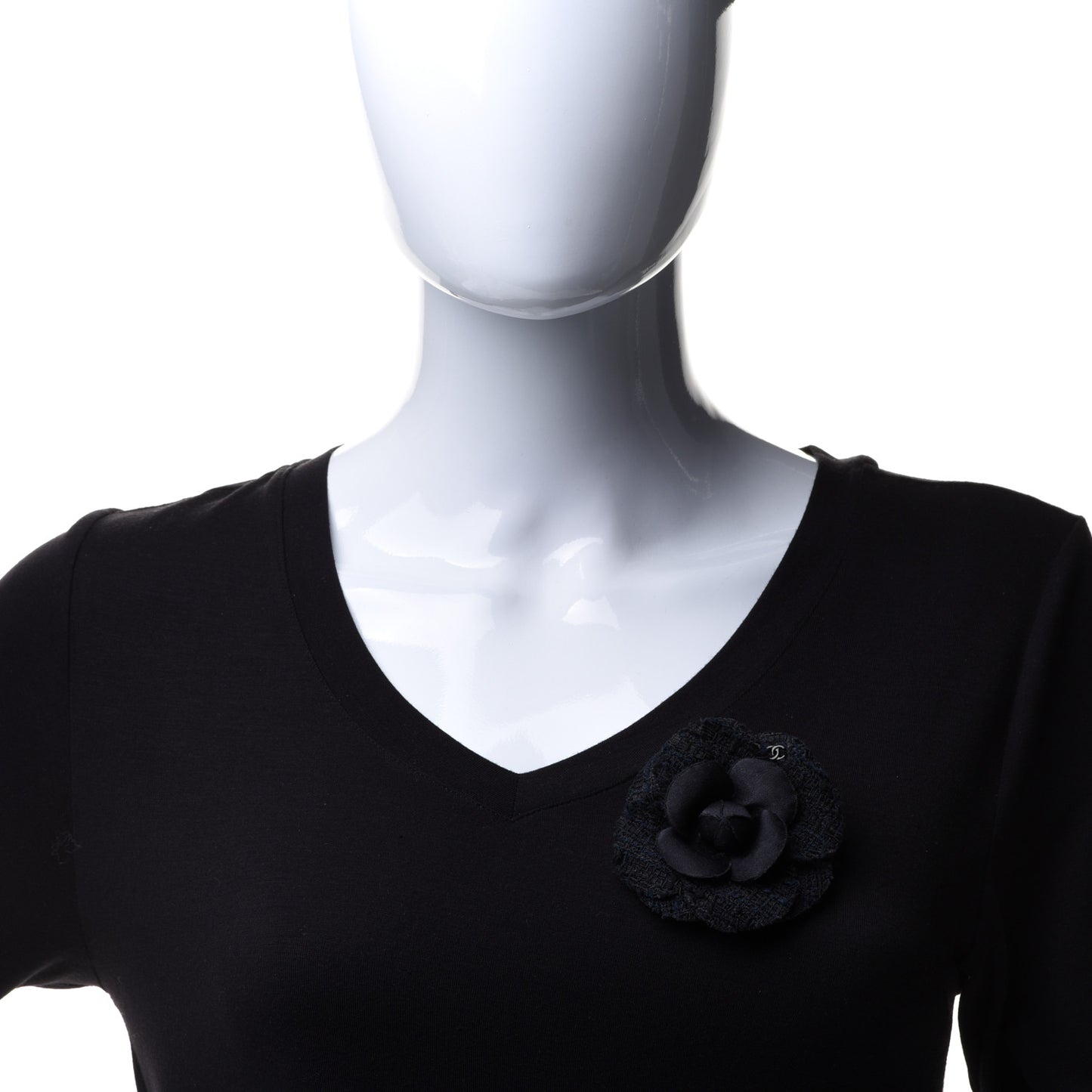 Tweed Camellia Pin Brooch Navy Blue