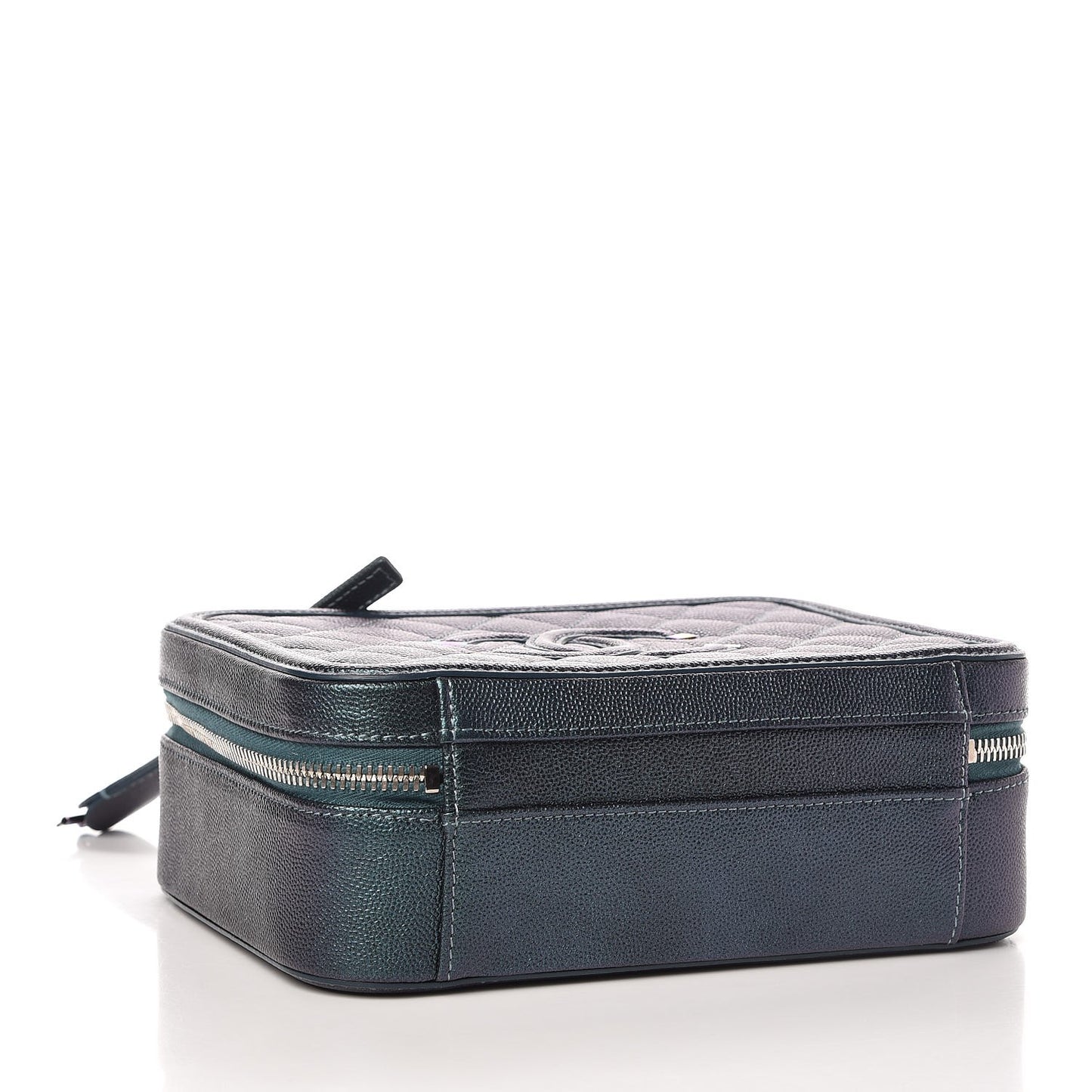 Iridescent Caviar Quilted Medium CC Filigree Vanity Case Dark Turquoise