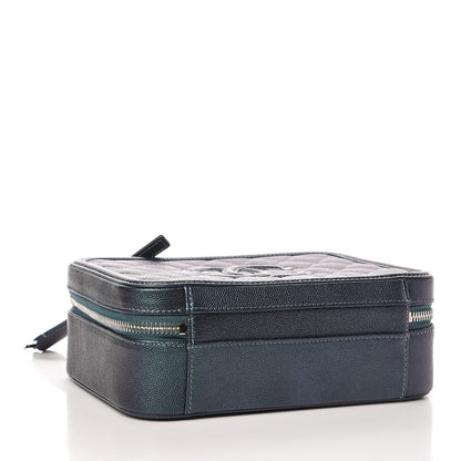 Chanel Iridescent Caviar Quilted Medium CC Filigree Vanity Case Dark Turquoise 4 of 8