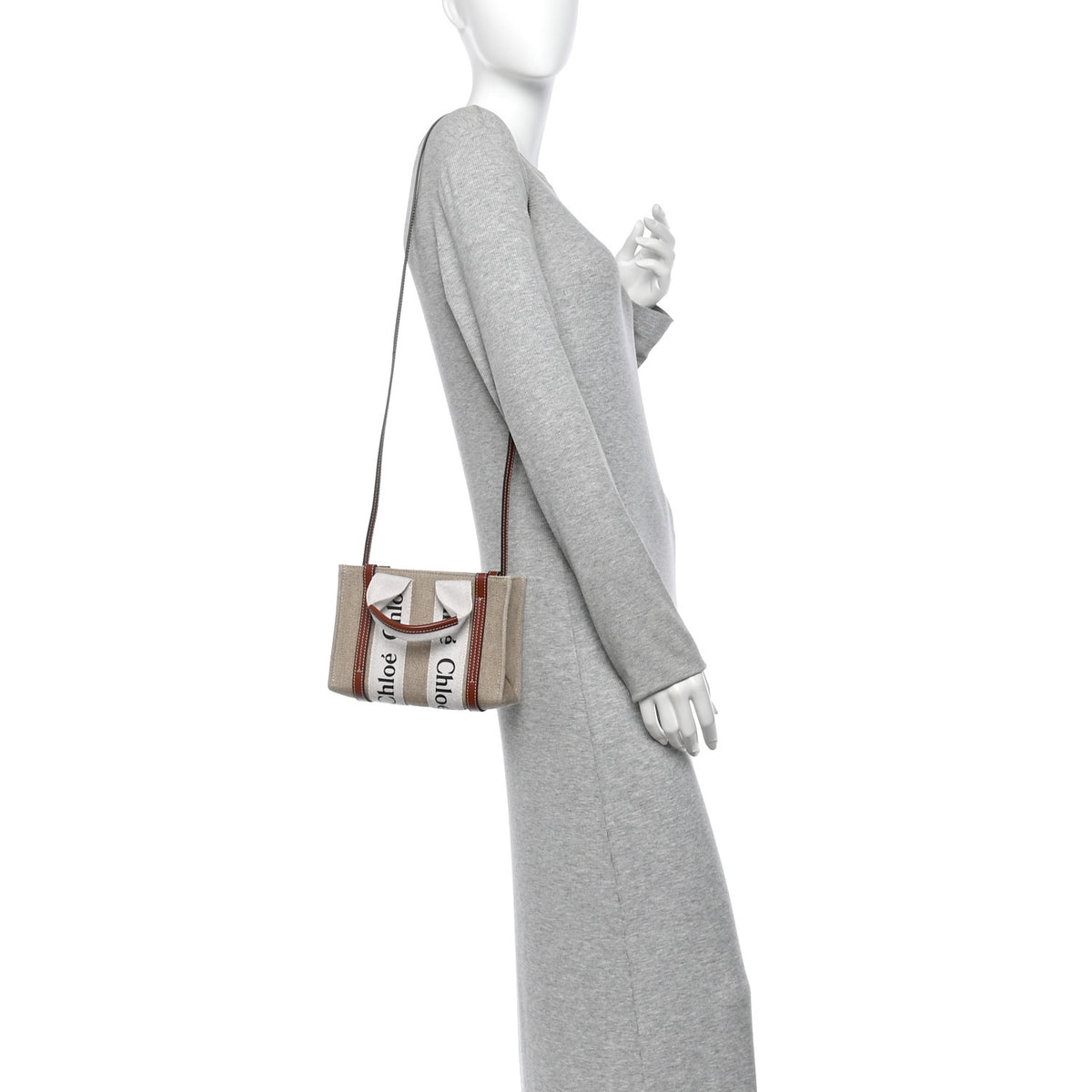 Cotton Calfskin Mini Woody Ribbon Tote White Brown White Brown