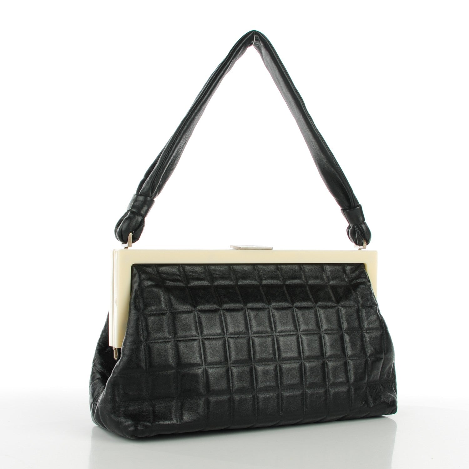 Chanel Lambskin Chocolate Bar Quilted Frame Shoulder Bag Black 3 of 9