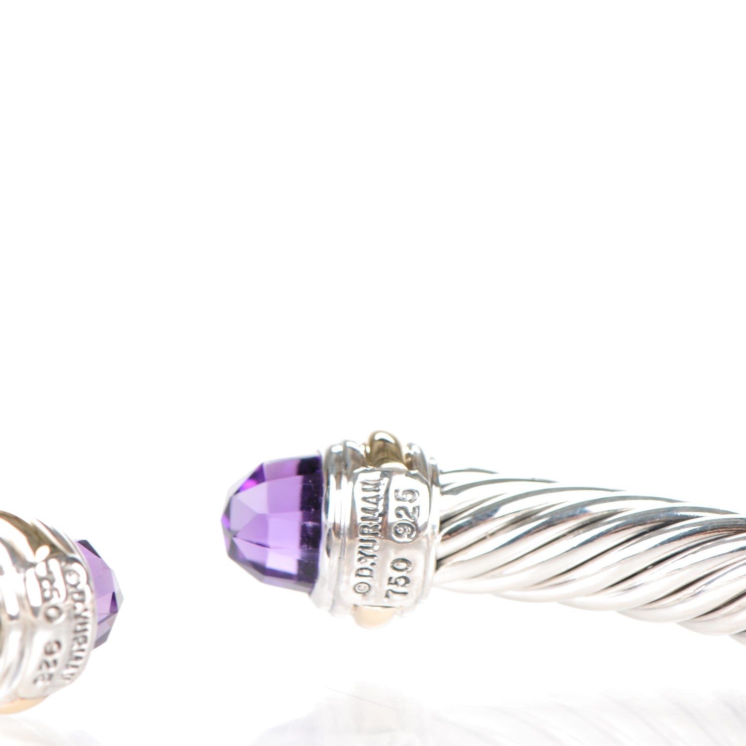 David Yurman Sterling Silver 14K Yellow Gold Amethyst 7mm Cable Classics Bracelet 4 of 5