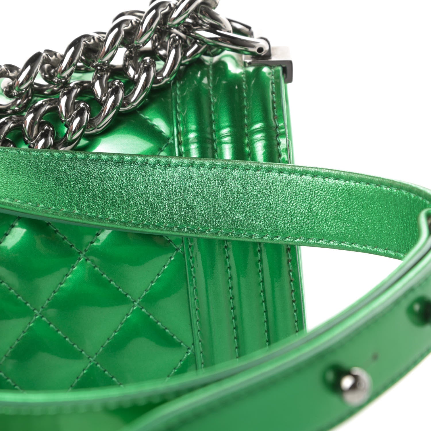 Chanel Metallic Patent Calfskin Quilted Medium Boy Flap Green 16 of 16
