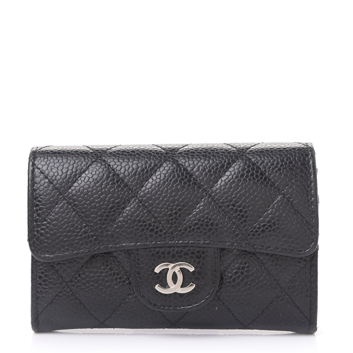 Caviar Quilted Flap Card Holder Black