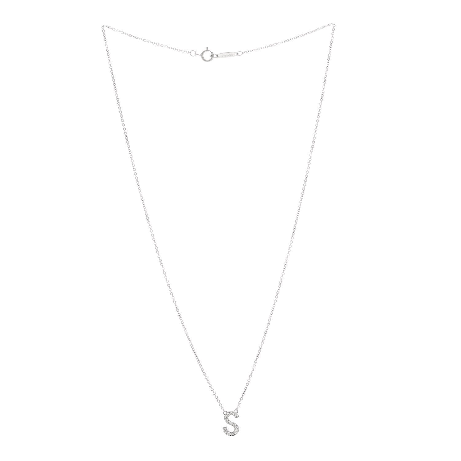 Tiffany Platinum Diamond Letter S Pendant Necklace 3 of 6