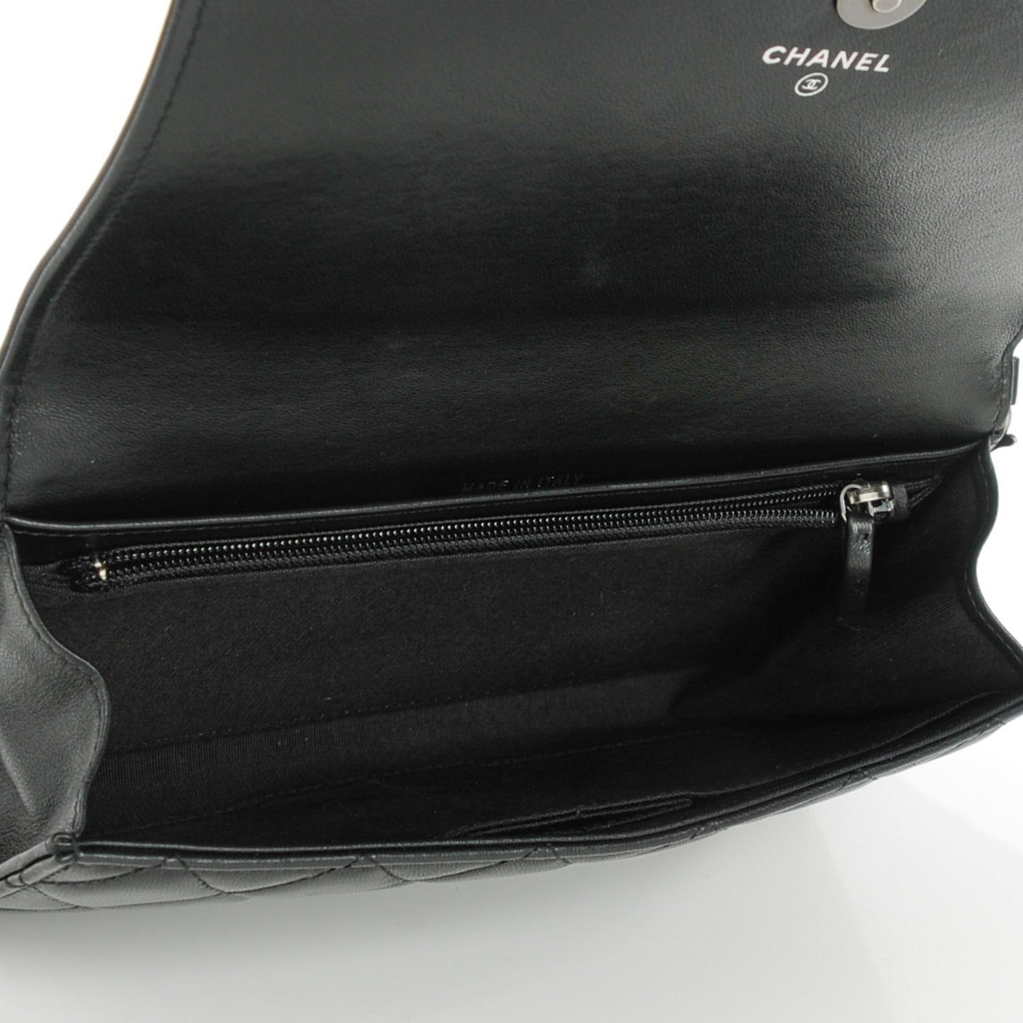 Lambskin Quilted Boy Wallet On Removable Chain WOC Black