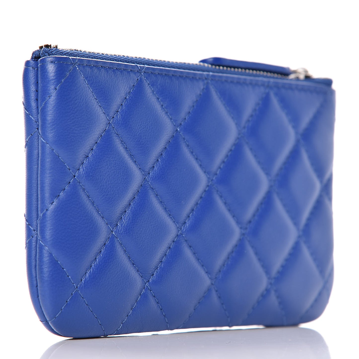 Lambskin Quilted Small Cosmetic Case Blue