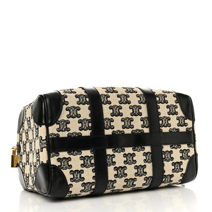 Celine Canvas Calfskin Triomphe Embroidered Boston Bag Black 4 of 12