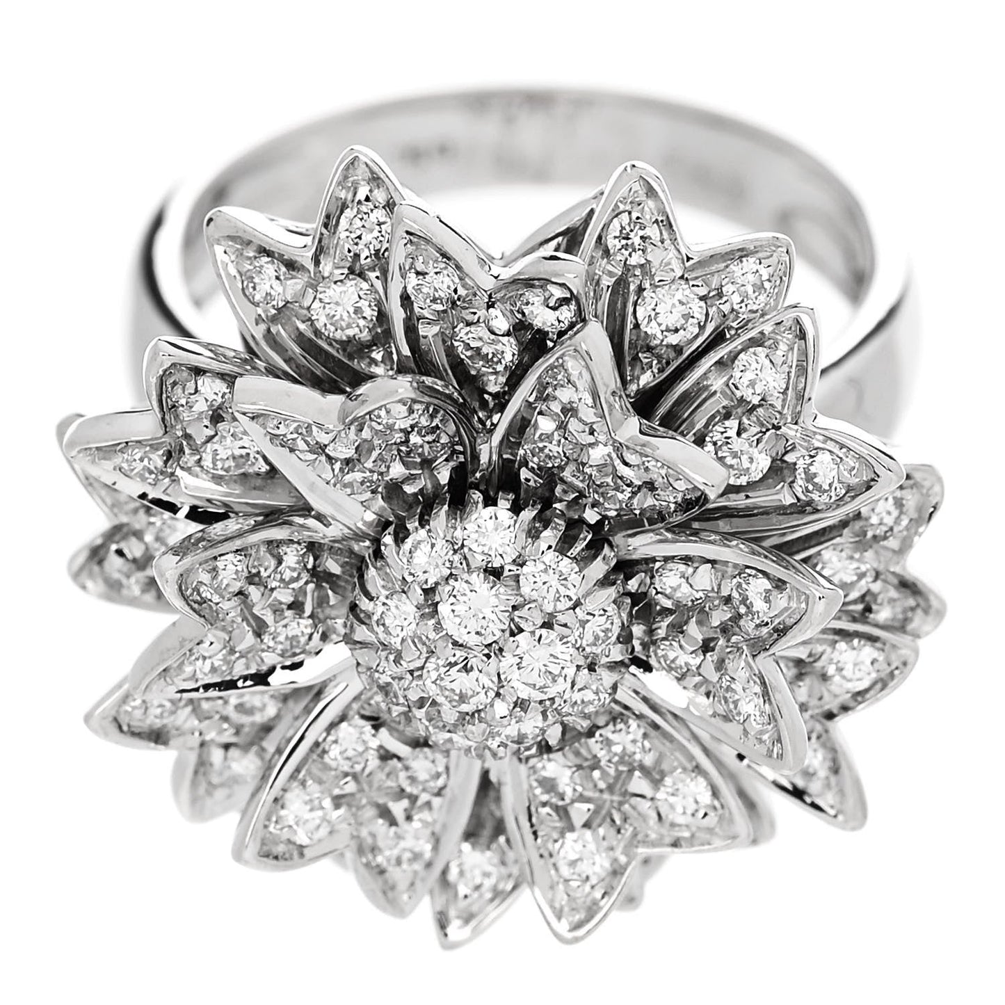 18K White Gold Diamond 1.10ctw Flower Ring 50 5.25