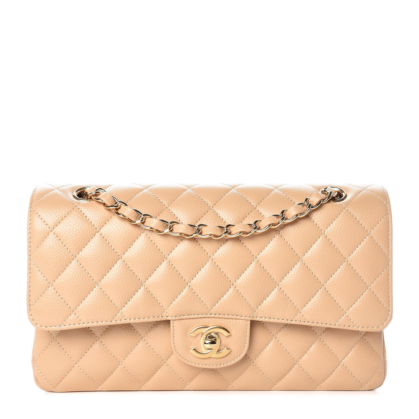 Caviar Quilted Medium Double Flap Beige Clair