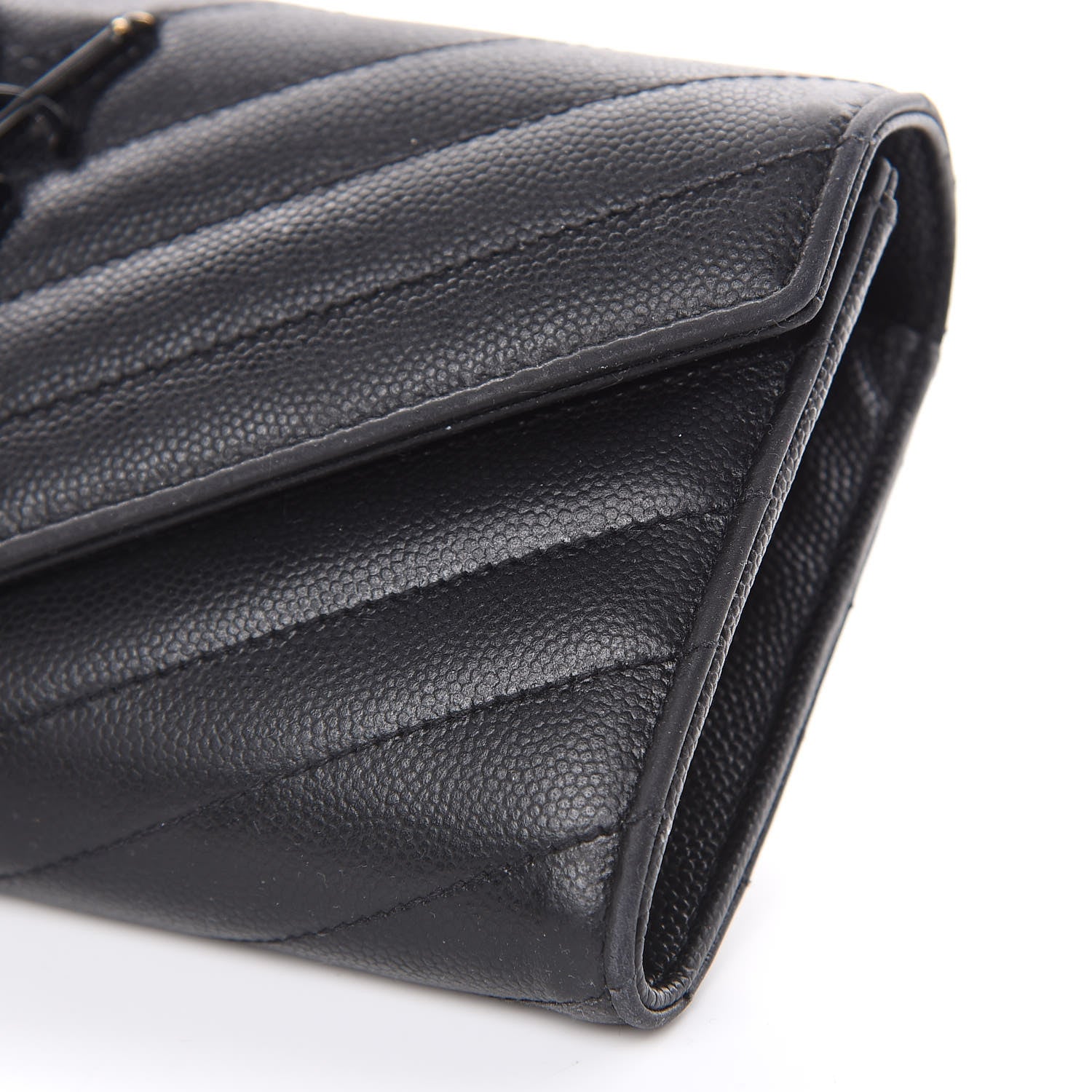 Saint Laurent Grain De Poudre Matelasse Chevron Monogram Flap Wallet Black 8 of 13