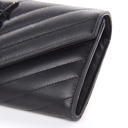 Saint Laurent Grain De Poudre Matelasse Chevron Monogram Flap Wallet Black 8 of 13