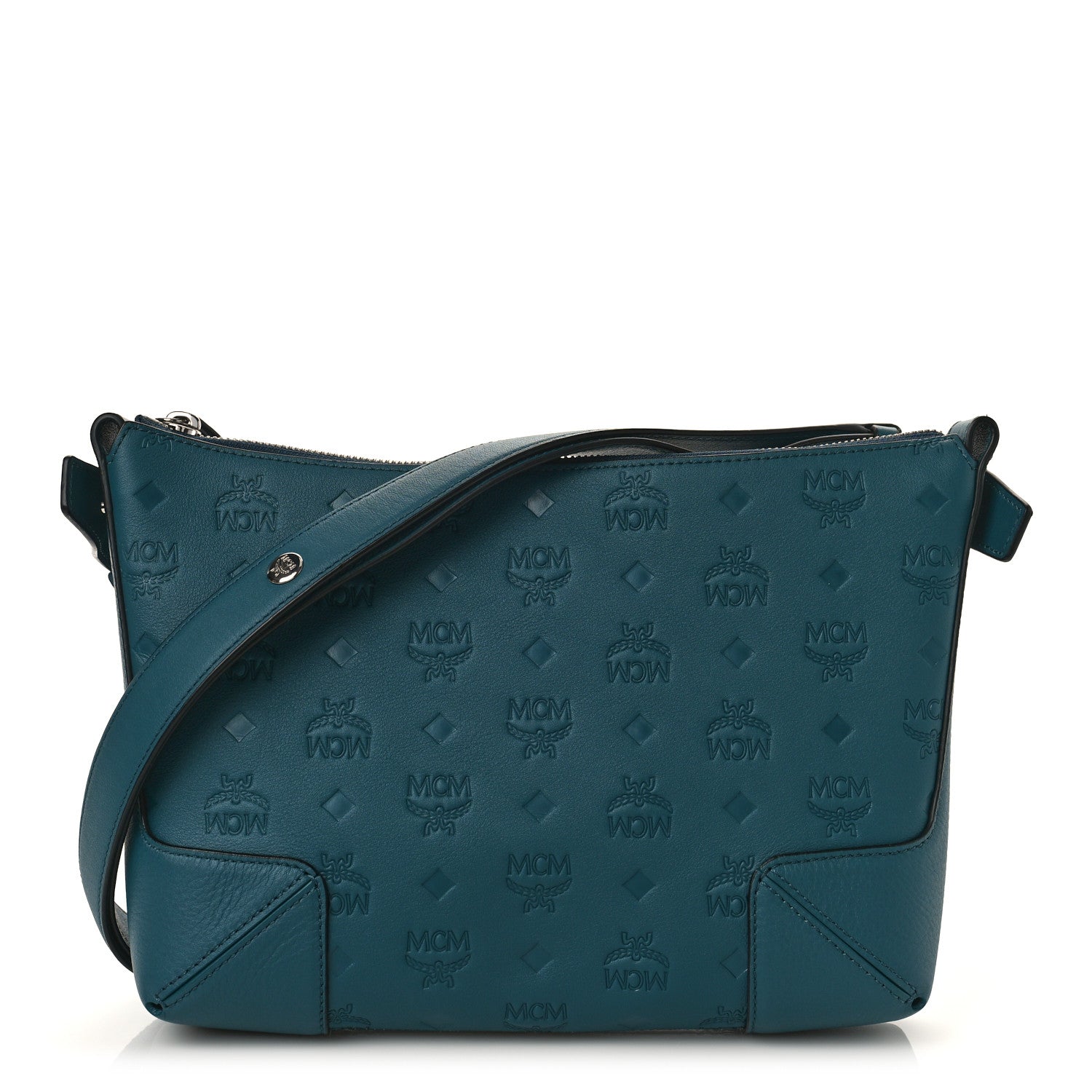 MCM Calfskin Ottomar Monogram Medium Klara Shoulder Bag Blue 1 of 8