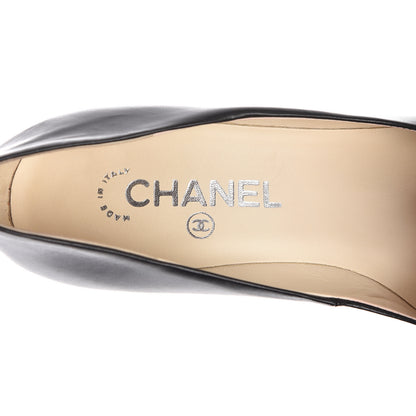 Chanel Lambskin Patent Cap Toe CC Pumps 37 Black 7 of 11