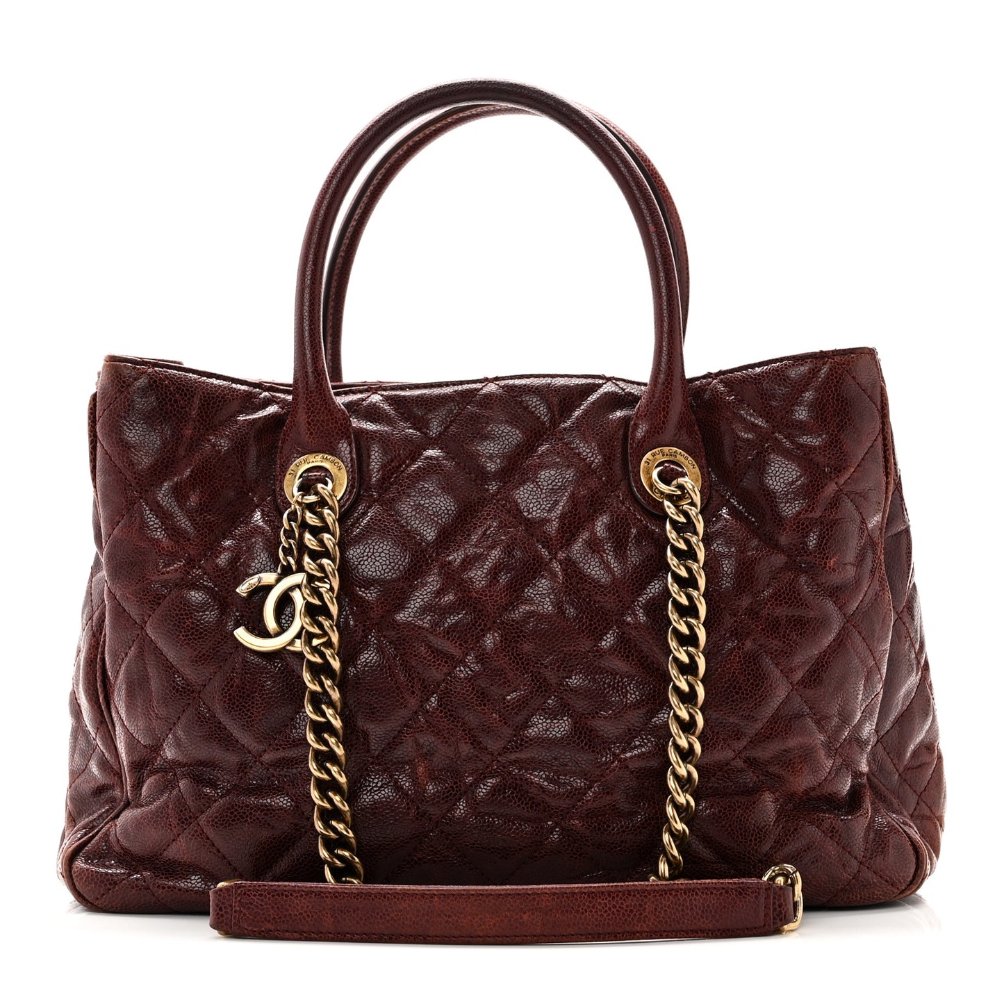 Glazed Caviar Quilted Small Shiva Tote Burgundy