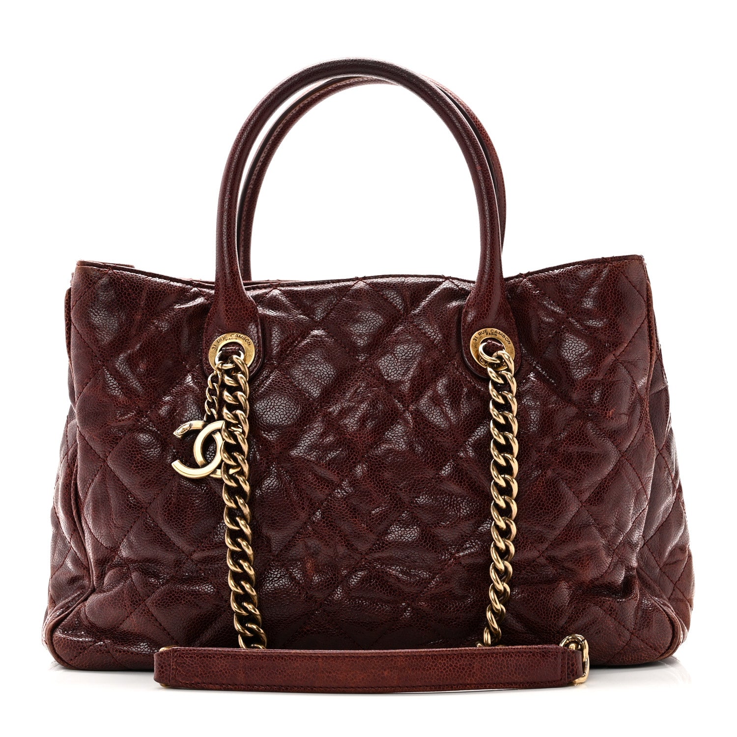 Chanel Glazed Caviar Quilted Small Shiva Tote Burgundy 1 of 10