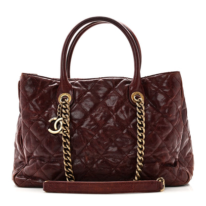 Chanel Glazed Caviar Quilted Small Shiva Tote Burgundy 1 of 10