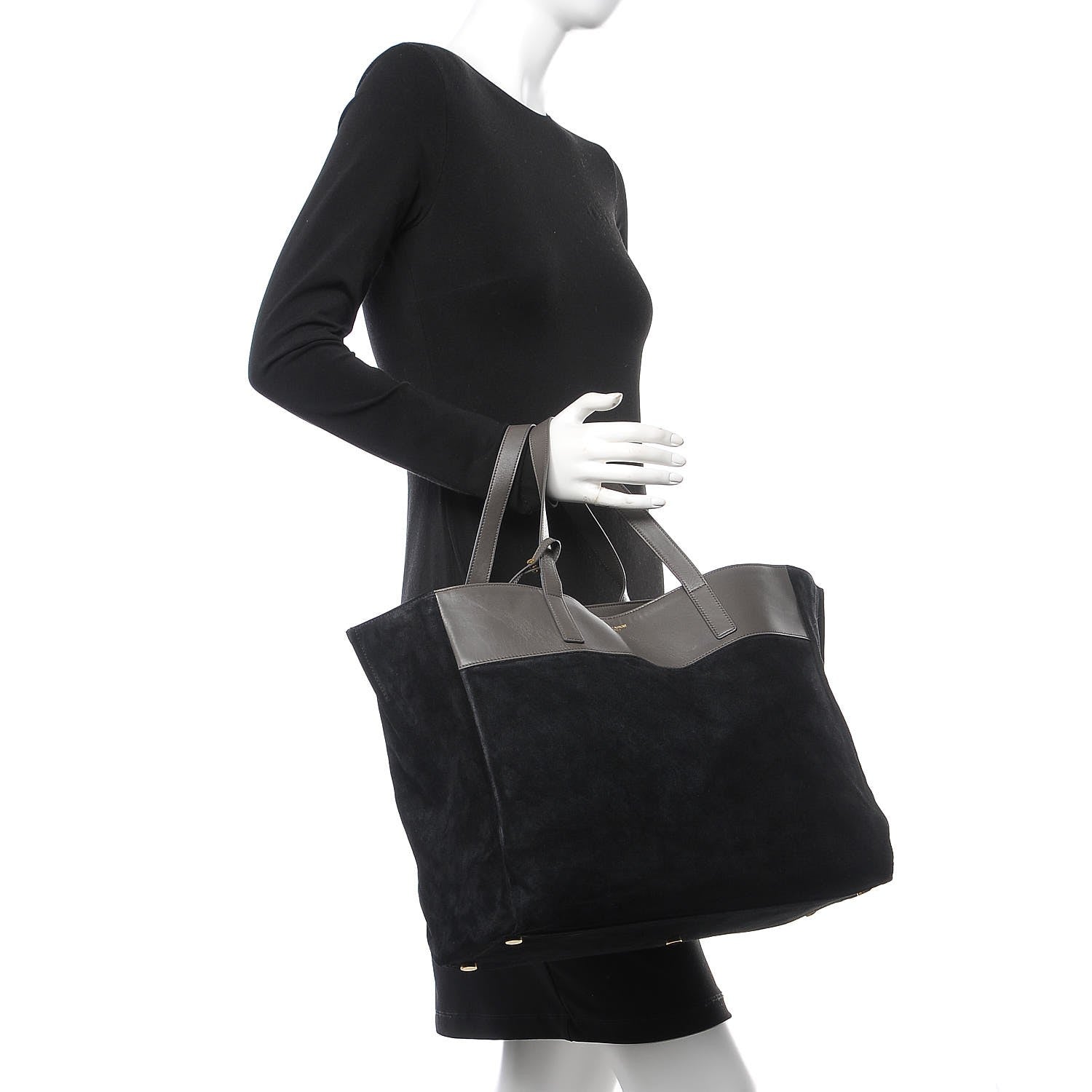 Saint Laurent Calfskin Suede Reversible East West Shopper Tote Dark Grey 3 of 13