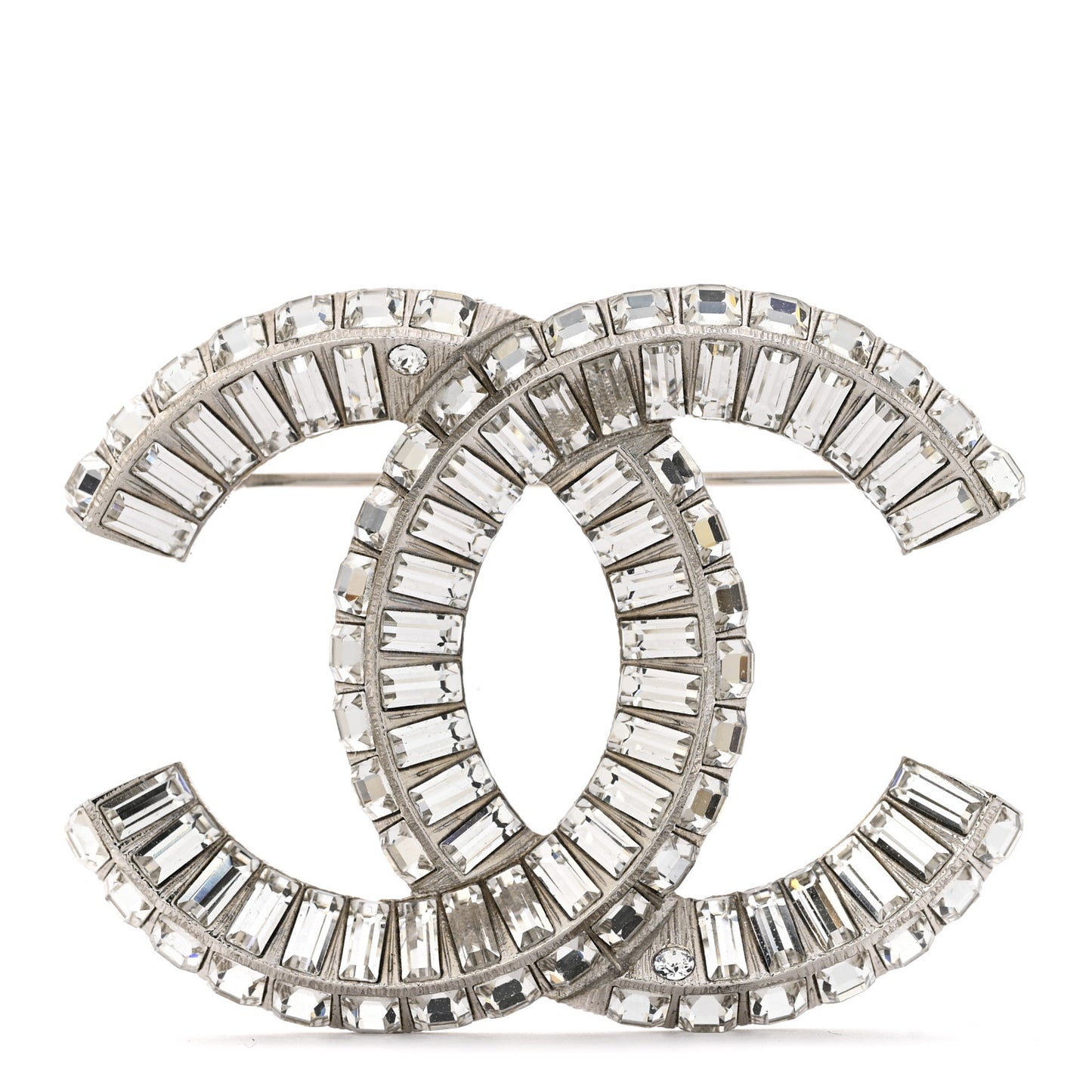 Baguette Crystal CC Brooch Silver