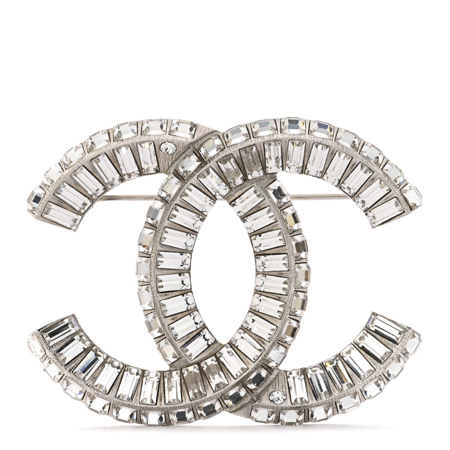 Chanel Baguette Crystal CC Brooch Silver 1 of 5
