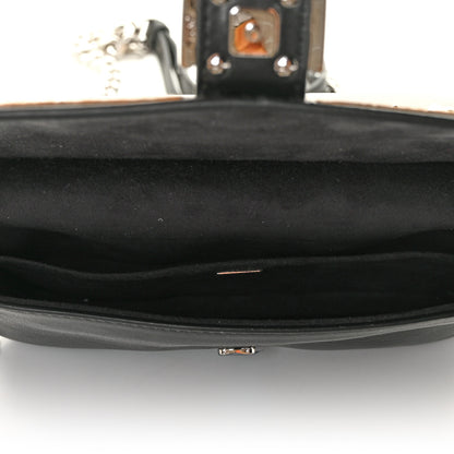 Fendi Calfskin Elaphe Crocodile Monster Studded Micro Double Baguette Black Grigio Polvere 6 of 13