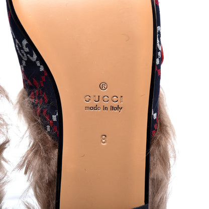 Gucci Canvas GG Monogram Diamond Fur Web GG Mens Princetown Slippers 8 Midnight Blue Hibiscus Red 6 of 9
