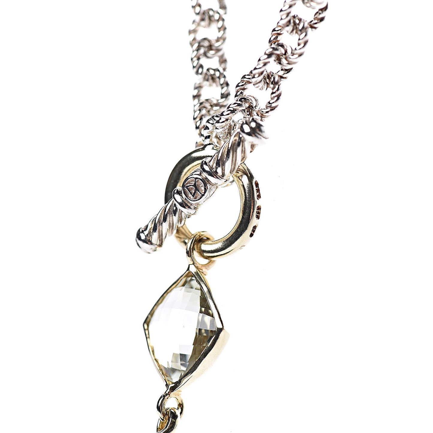 Sterling Silver 18K Yellow Gold Prasiolite Pearl Pendant Necklace