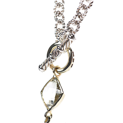 David Yurman Sterling Silver 18K Yellow Gold Prasiolite Pearl Pendant Necklace 5 of 5