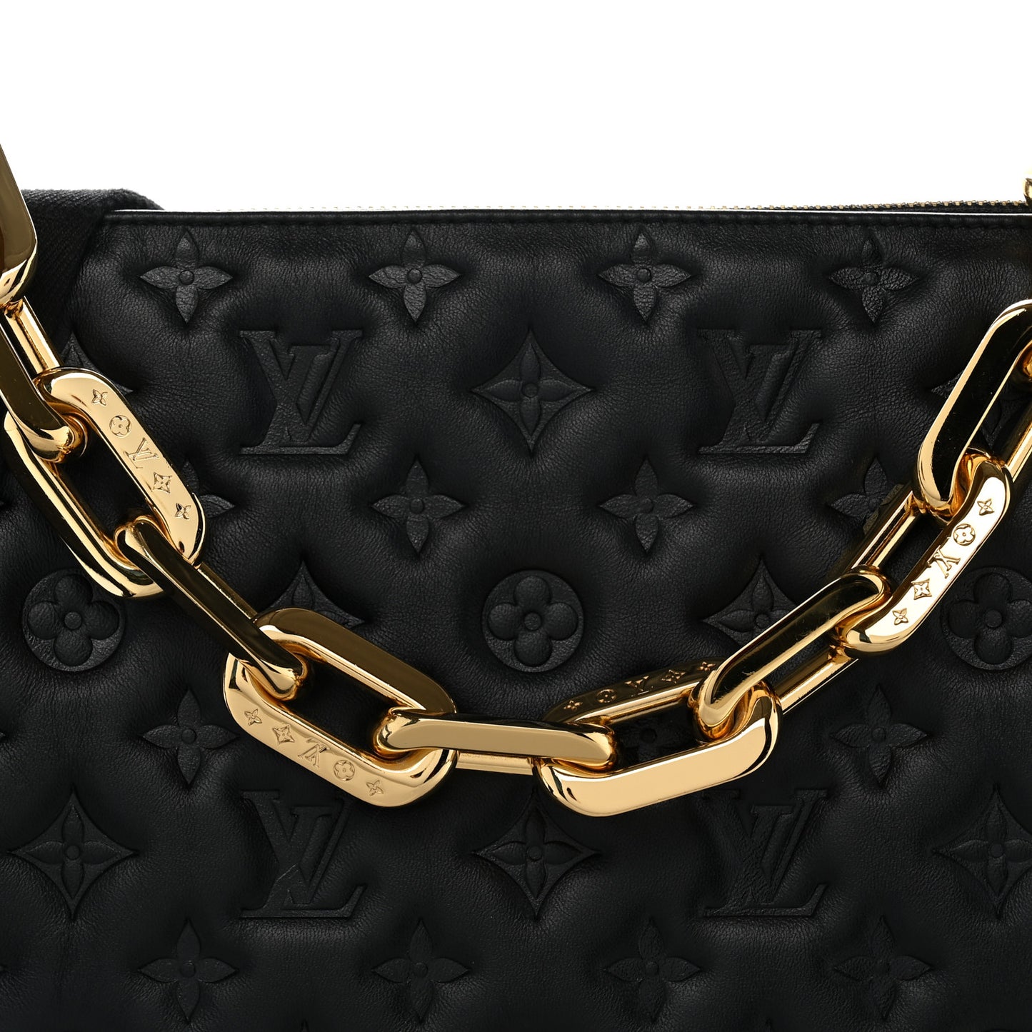 Lambskin Embossed Monogram Coussin MM Black