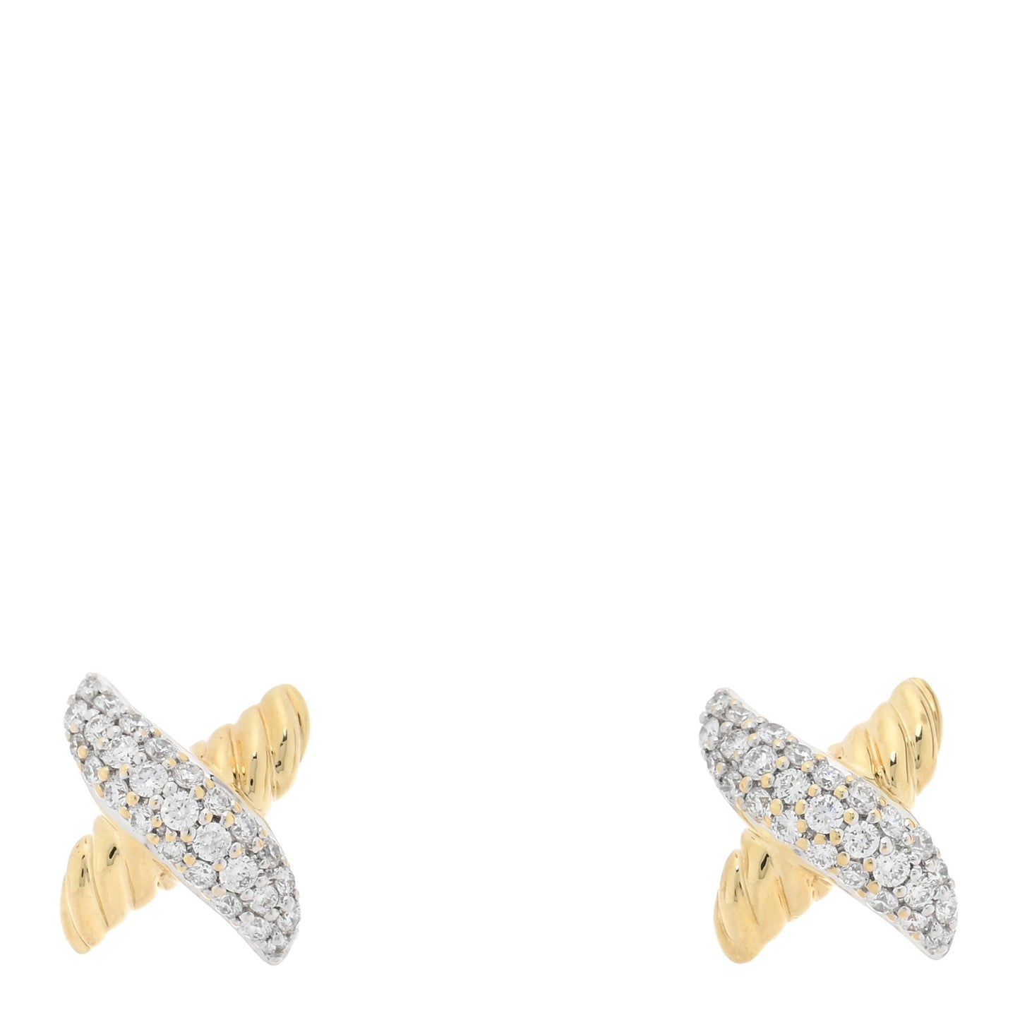 18K Yellow Gold Diamond Pave X Earrings