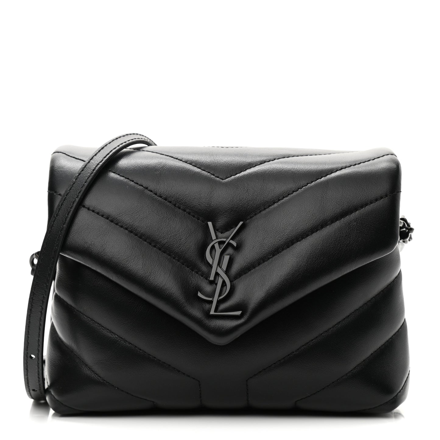 Calfskin Y Quilted Monogram Toy Loulou Crossbody Bag Black
