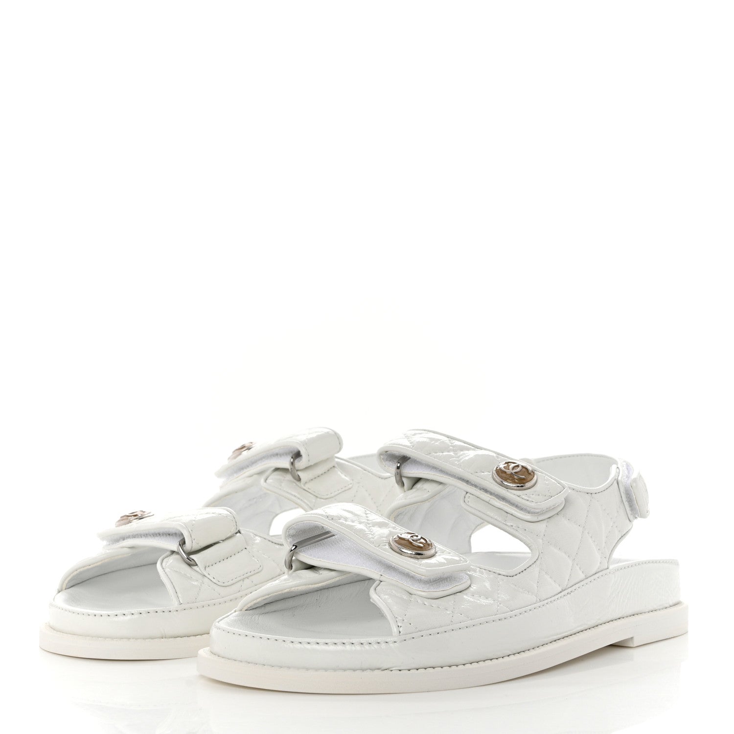 Chanel Laminated Lambskin Quilted Velcro Dad Sandals 39 White 3 of 9