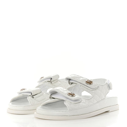 Chanel Laminated Lambskin Quilted Velcro Dad Sandals 39 White 3 of 9