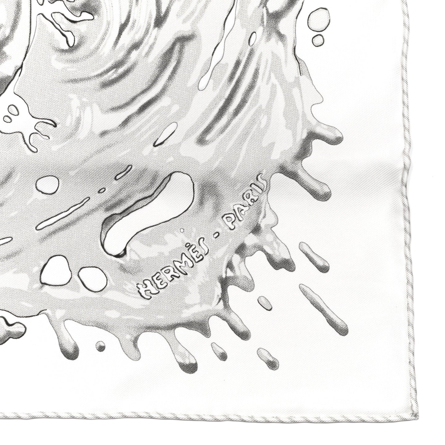 Silk Peinture Fraiche Pocket Square White Gris Perle