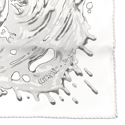 Hermes Silk Peinture Fraiche Pocket Square White Gris Perle 2 of 5