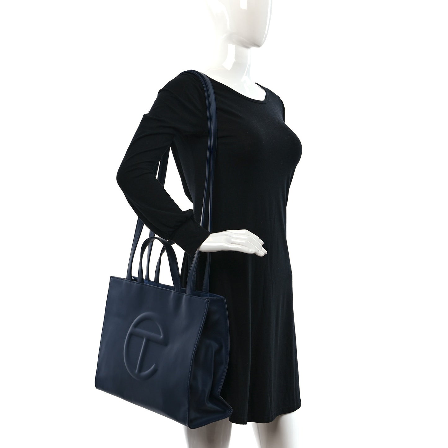 Vegan Leather Medium Shopping Bag Navy