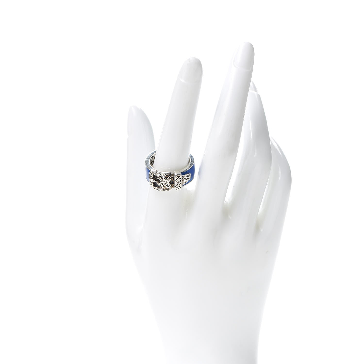 Gucci Sterling Silver Enamel Buckle Ring Blue 59 8.75 2 of 4