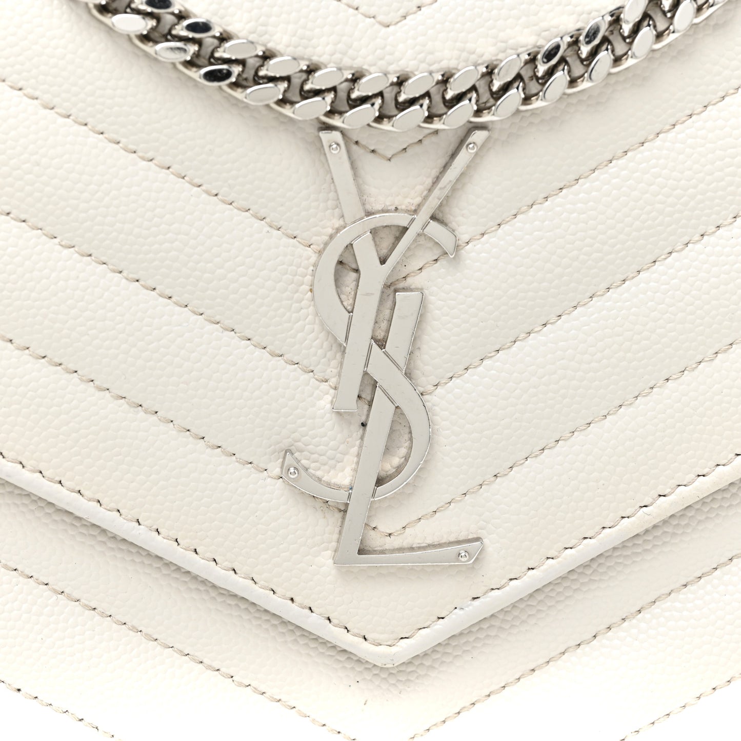 Grain De Poudre Matelasse Chevron Monogram Chain Wallet Optical White