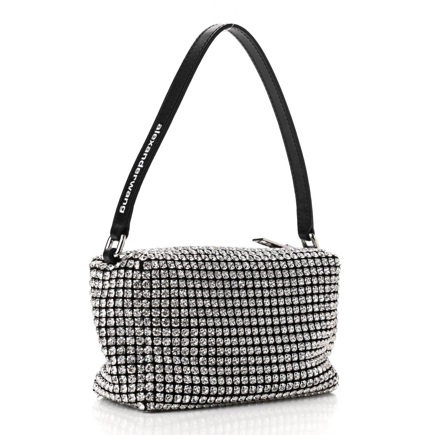 Mesh Crystal Rhinestone Mini Heiress Pouch Black Silver