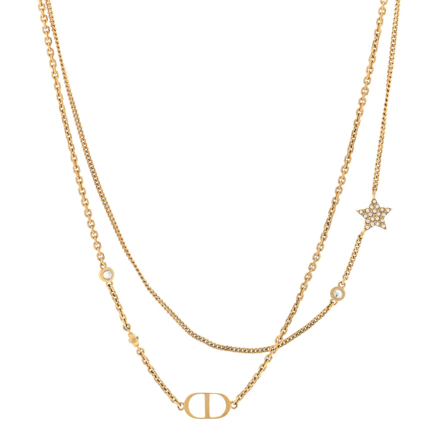 Christian Dior Metal Crystal Petit CD Double Necklace Gold 1 of 4