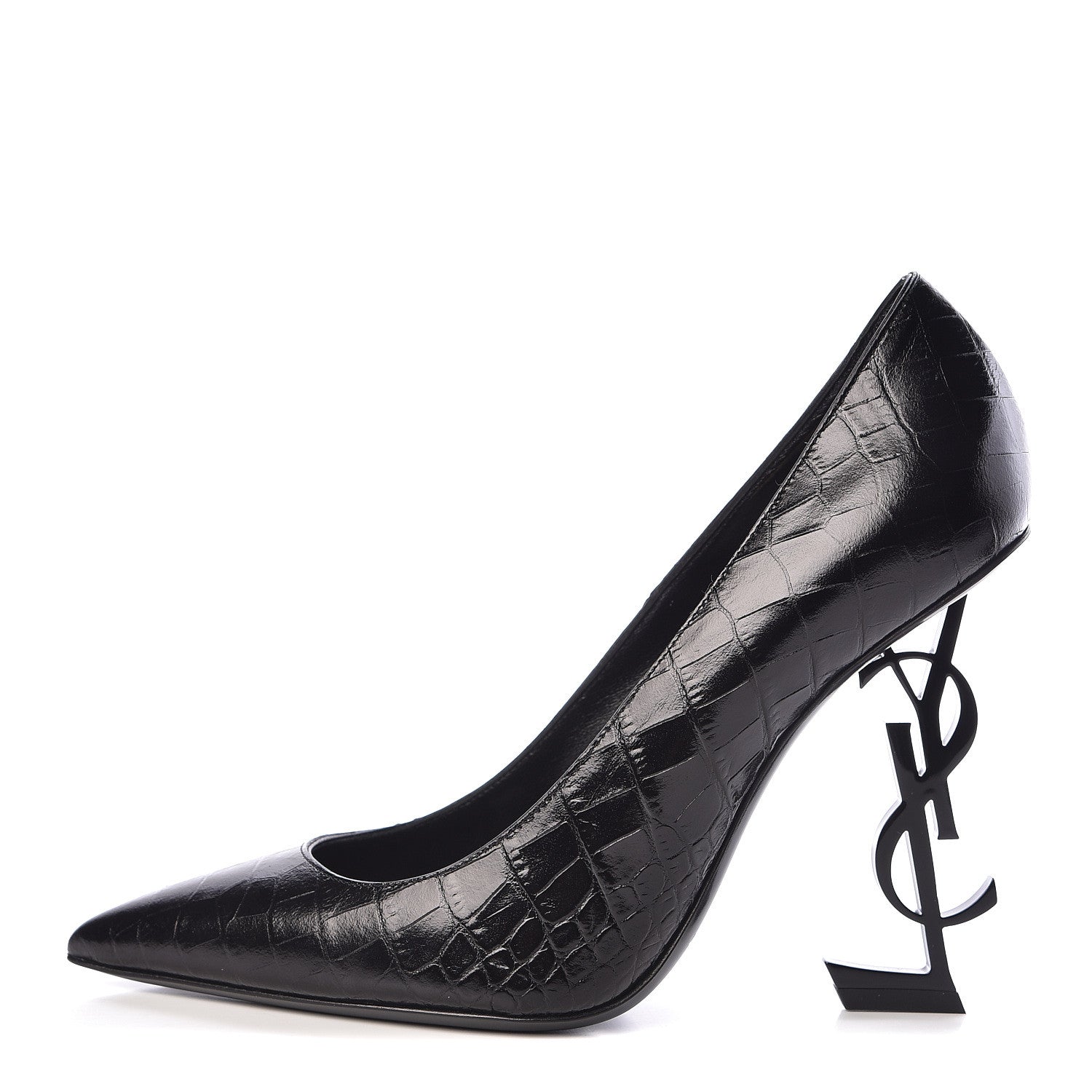 Saint Laurent Calfskin Crocodile Embossed Opyum 110 Pumps 39 Black 1 of 10