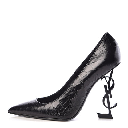 Saint Laurent Calfskin Crocodile Embossed Opyum 110 Pumps 39 Black 1 of 10