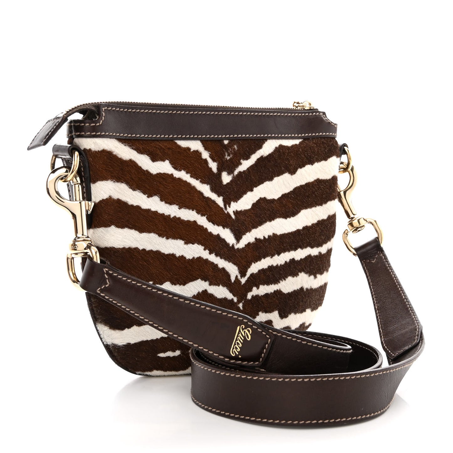 Pony Hair Zebra Print Crossbody Bag Brown