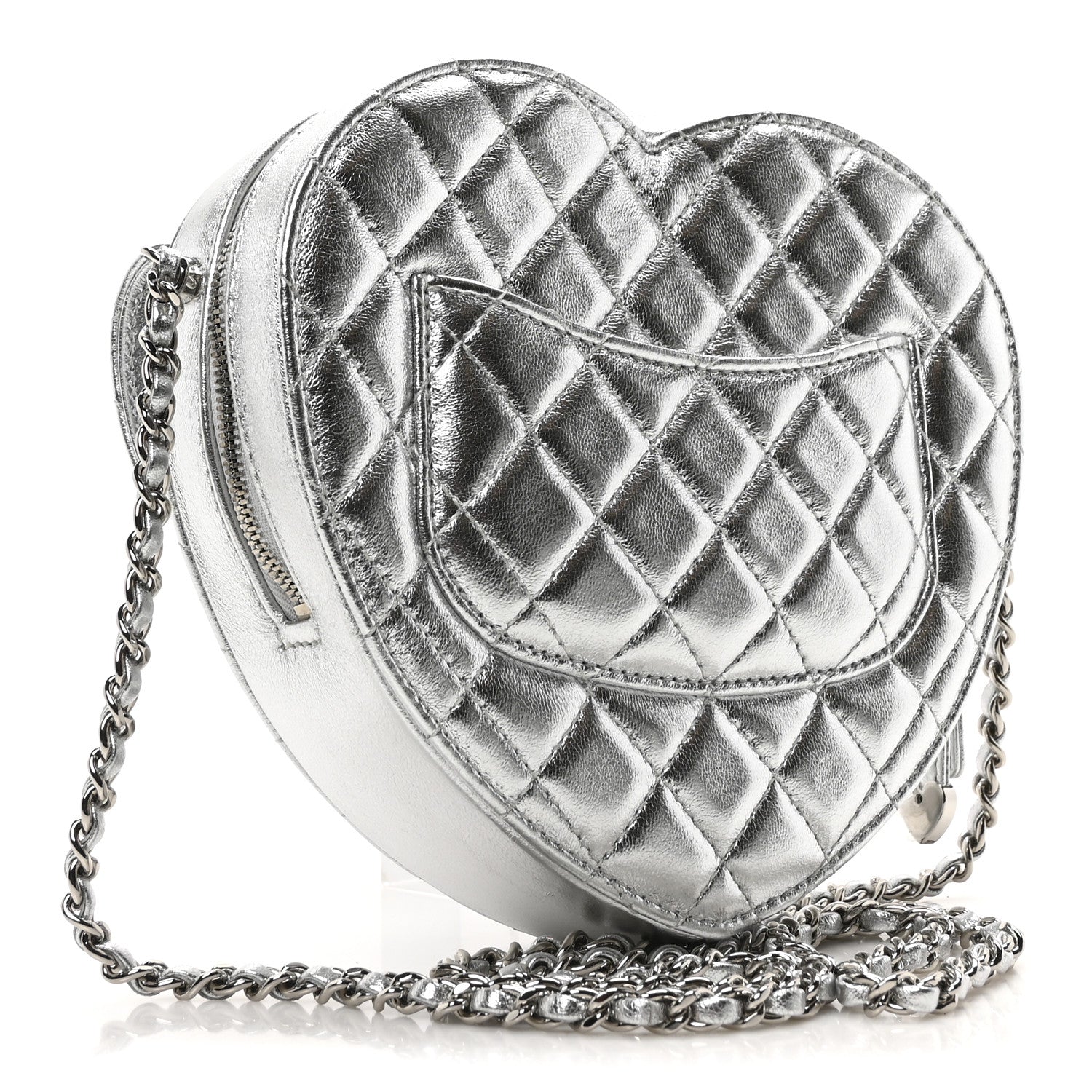 Chanel Metallic Lambskin Quilted CC In Love Heart Bag Silver 3 of 10