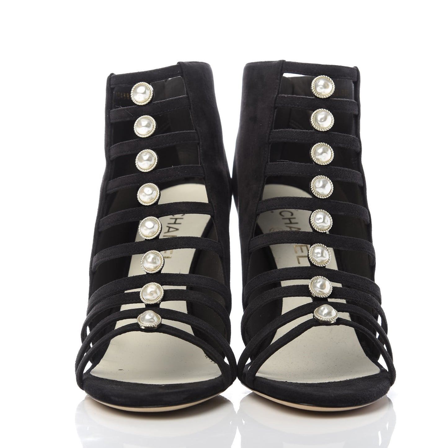 Suede Pearl Open Toe Caged Ankle Boots 39.5 Dark Grey