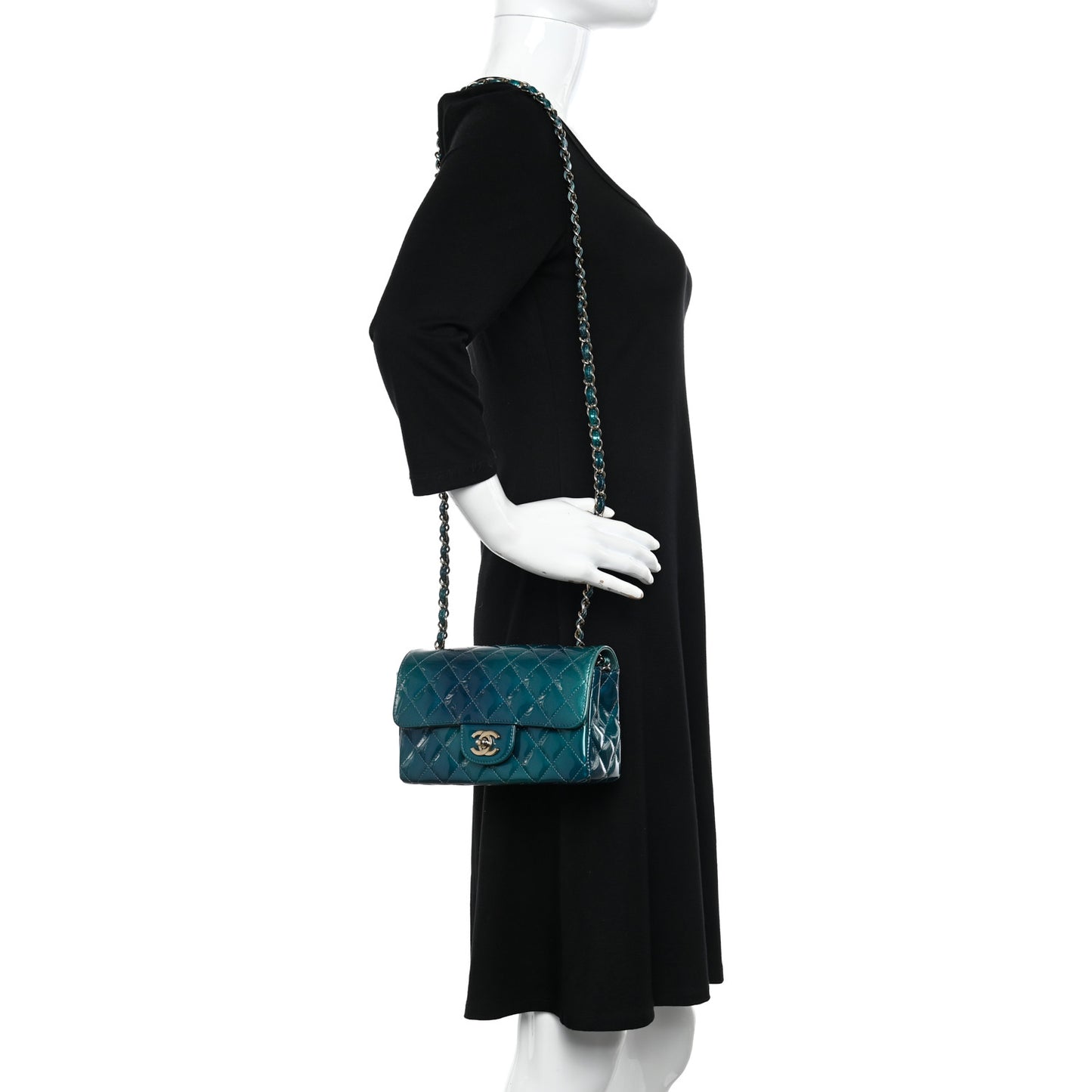 Shaded Patent Calfskin Quilted Mini Rectangular Flap Green Blue